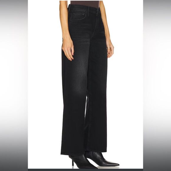 NWT MOTHER Women's The Spinner Zip Sneak Wide Leg Jeans In Magic Black Size 28 - Picture 2 of 16